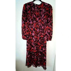 Mango Womens Long Sleeve Floral Sheer Midi Dress